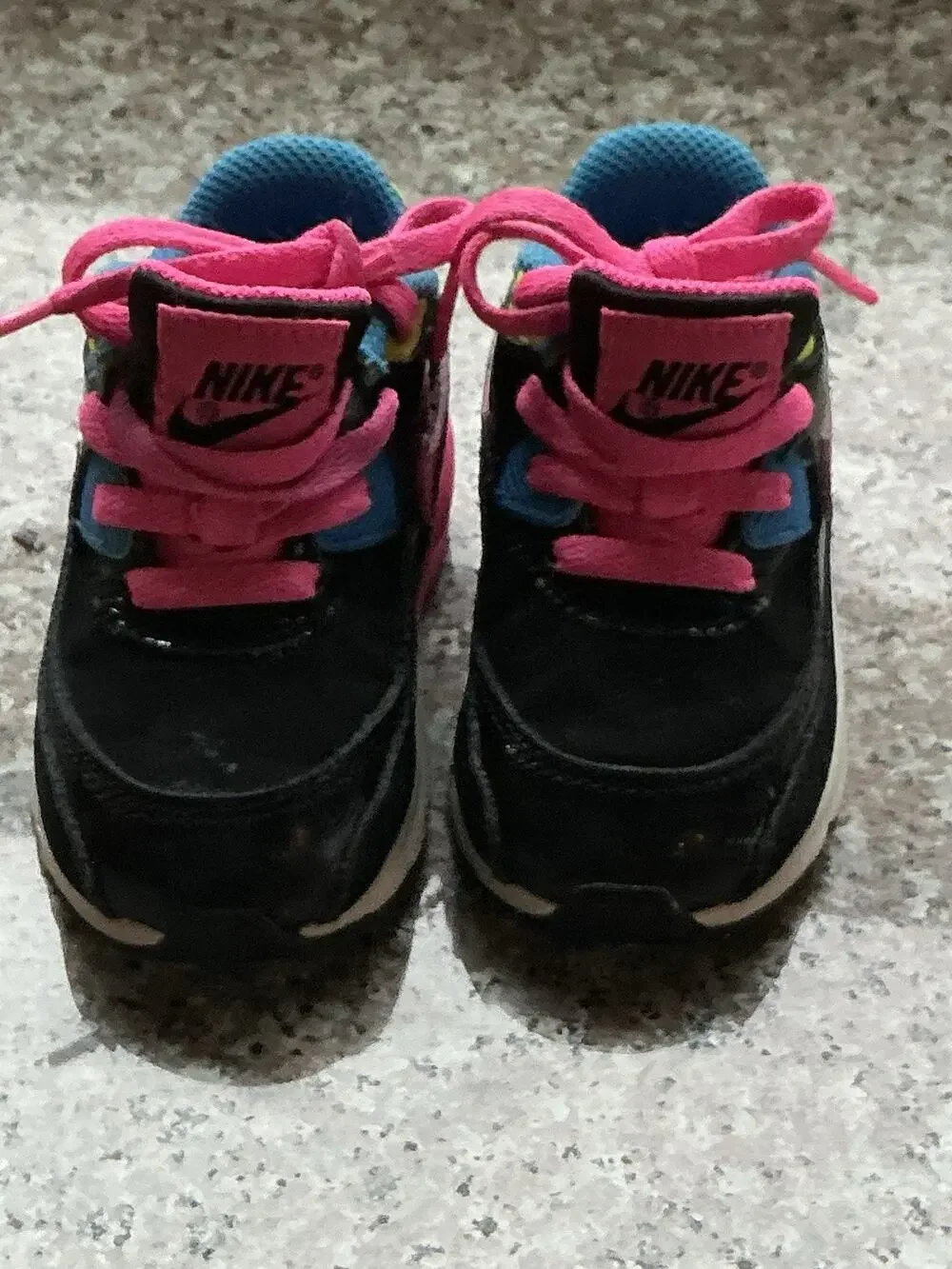 Nike Air Max Toddler Girls Size 5C Black Pink Blue Neon Running Shoes Sneakers